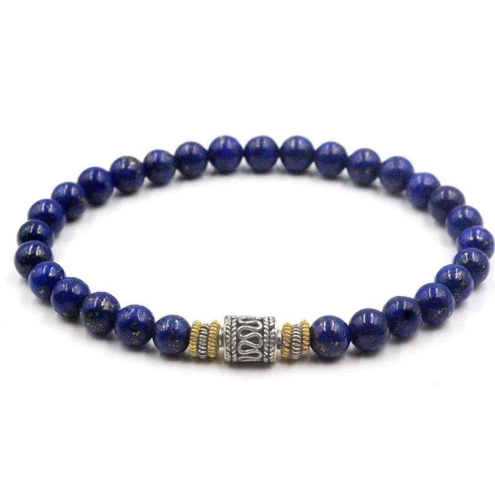 Lapis Lazuli and Sterling Silver/Gold Bracelet - Bali Beads - Kartini Studio